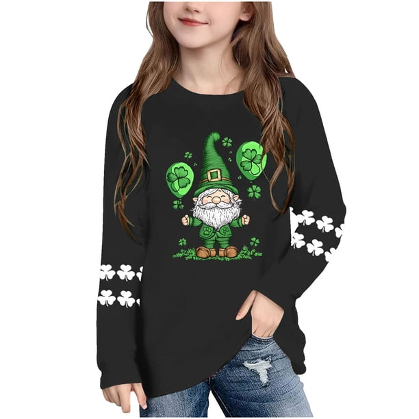 Blusas y camisas de manga larga con cuello redondo, moda del Día de San Patricio, blusa informal con estampado bonito de manga larga para niños y niñas.