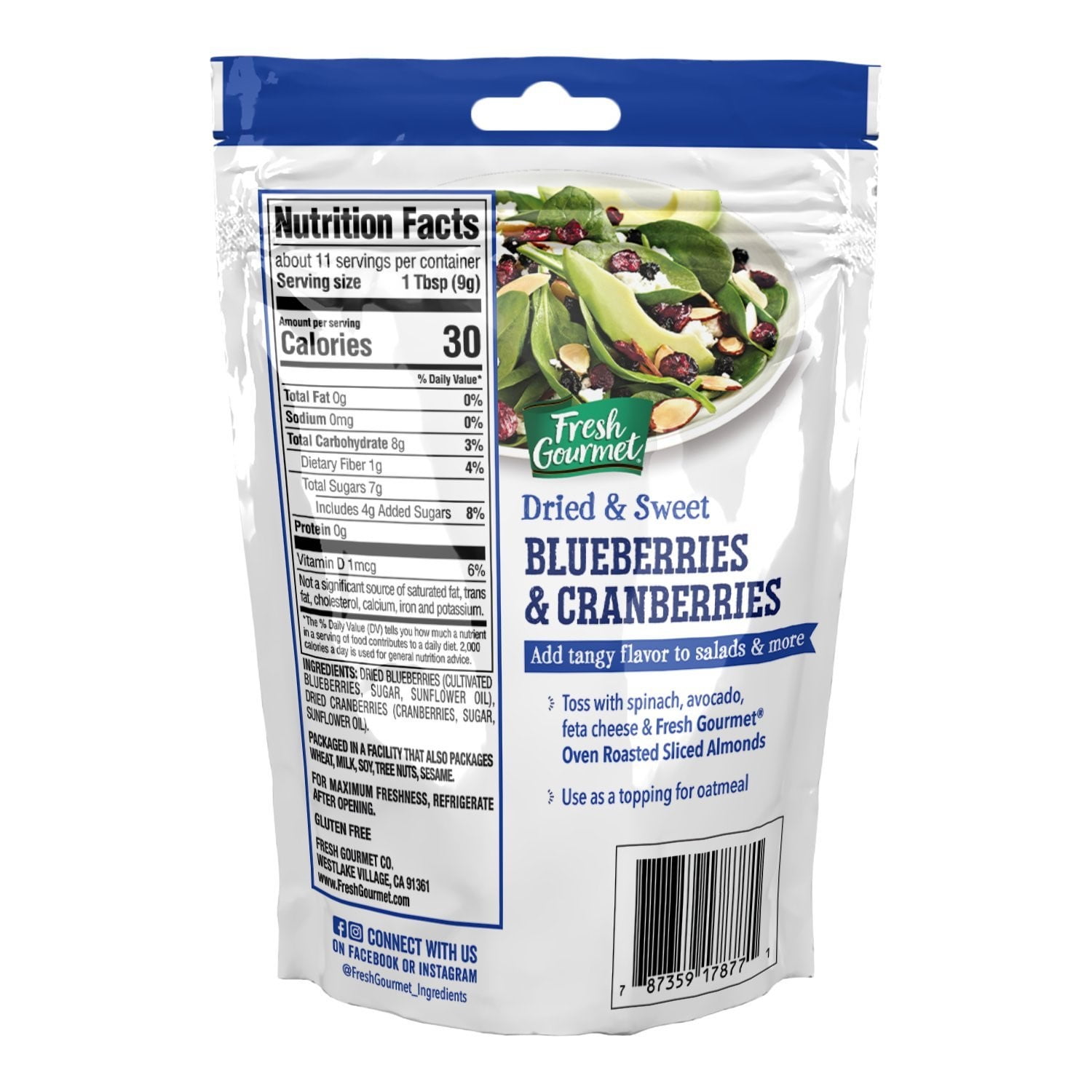 Fresh Gourmet Dried Sweet Blueberries and Cranberries, Salad Topping, 3.5 oz
