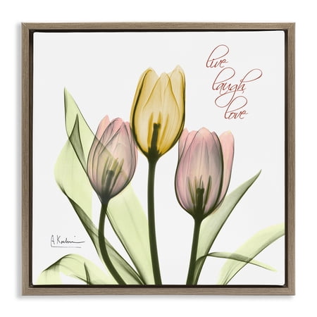 Stupell Industries Live Laugh Love Tulips Typography Photography Brown Floater Framed Canvas Art Print Wall Art 25 x 25