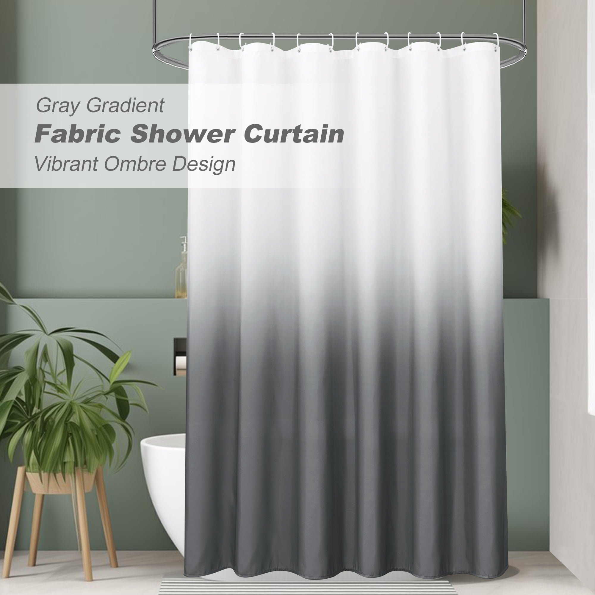 Inosoo Gray Ombre Fabric Shower Curtain, 72 x 72 Inch Heavy Duty Gray Gradient Water Repellent Cloth Shower Curtain for Bathroom, Water Repellent