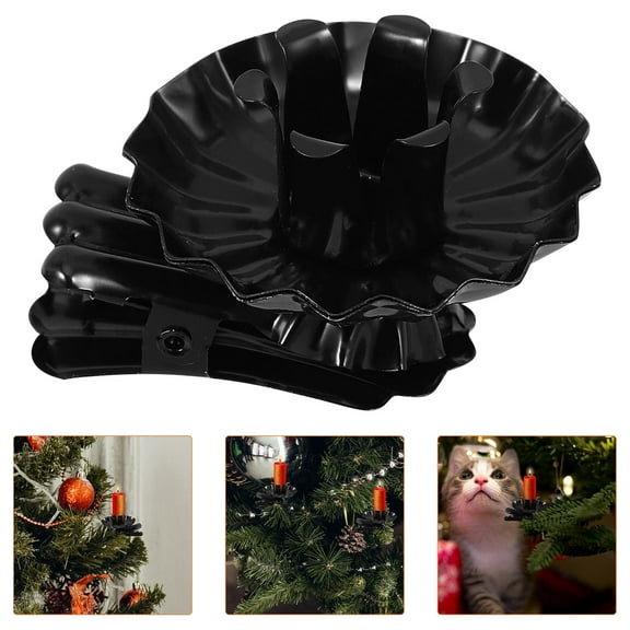 Raindrops Black Iron Christmas Tree Candle Holder Clips for Home Decor, Set of