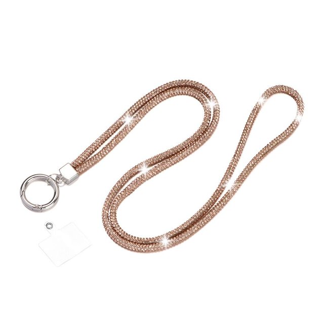 Glitter Keychain Bling Bling Bright Rhinestone Phone Lanyard Diamond Crystal Anti-lost Rope Chain Straps Hanging Cord champagne