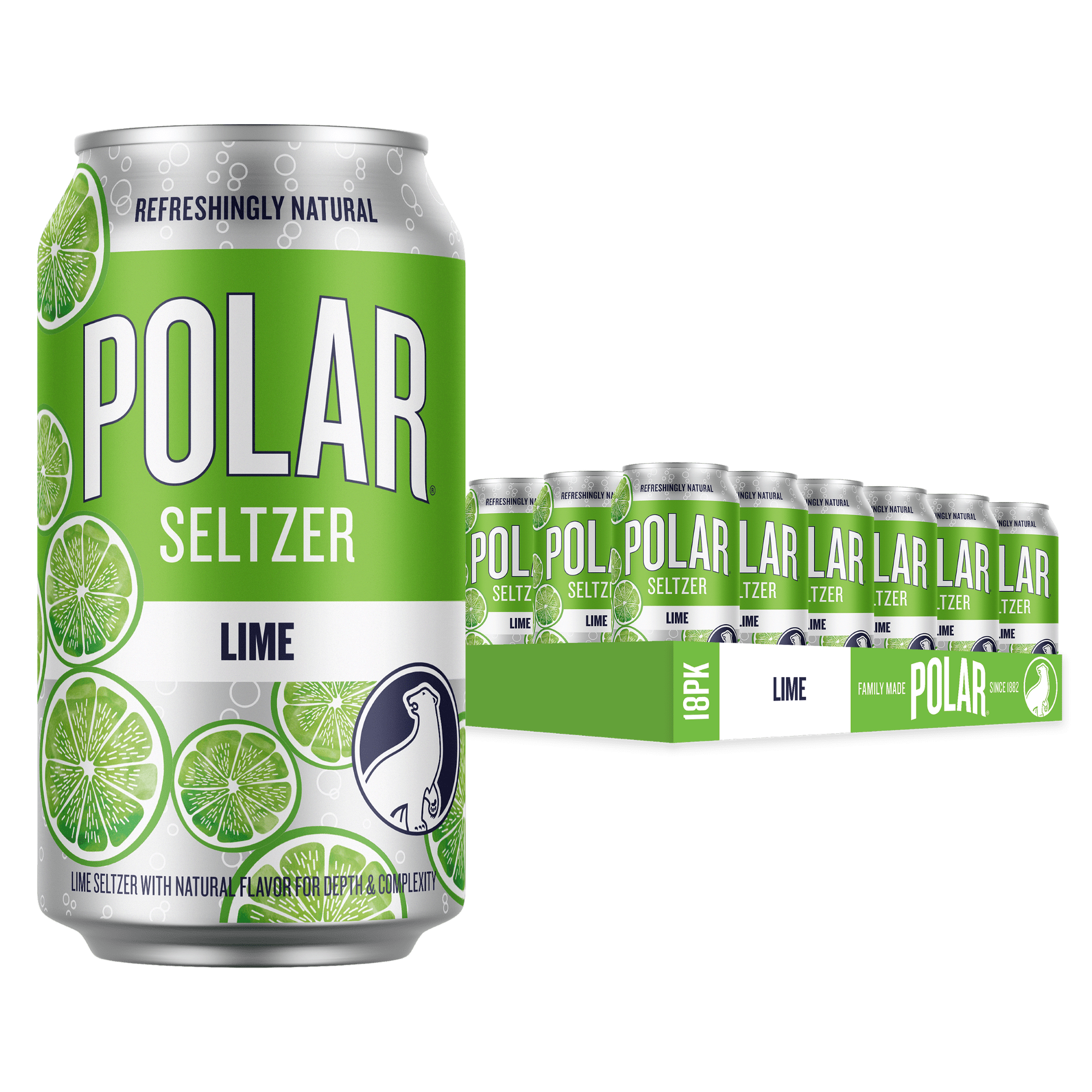 Polar Zero Calorie Lime Sparkling Seltzer Water, 12 fl oz, 18 Pack Cans