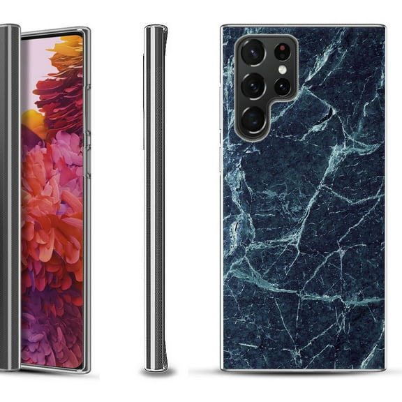 Slim-Fit Fashion Gel Phone Case for Samsung Galaxy S22 Ultra 5G, by OneToughShield ® - Marble / Blue