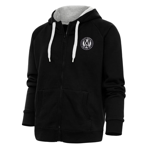 Women's Antigua Black Atlanta United FC Brushed Metallic Logo Victory Full-Zip Hoodie