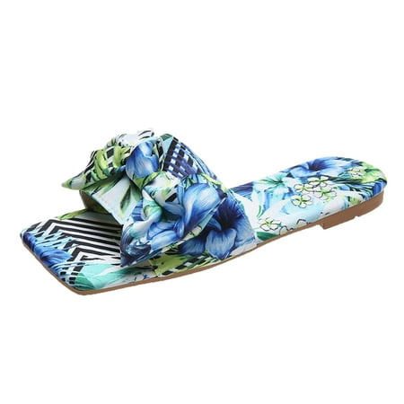 

ZTTD Women s Fashion Summer Bow Outer Wear Flat Square Toe Sandals And Slippers Women s Slipper A