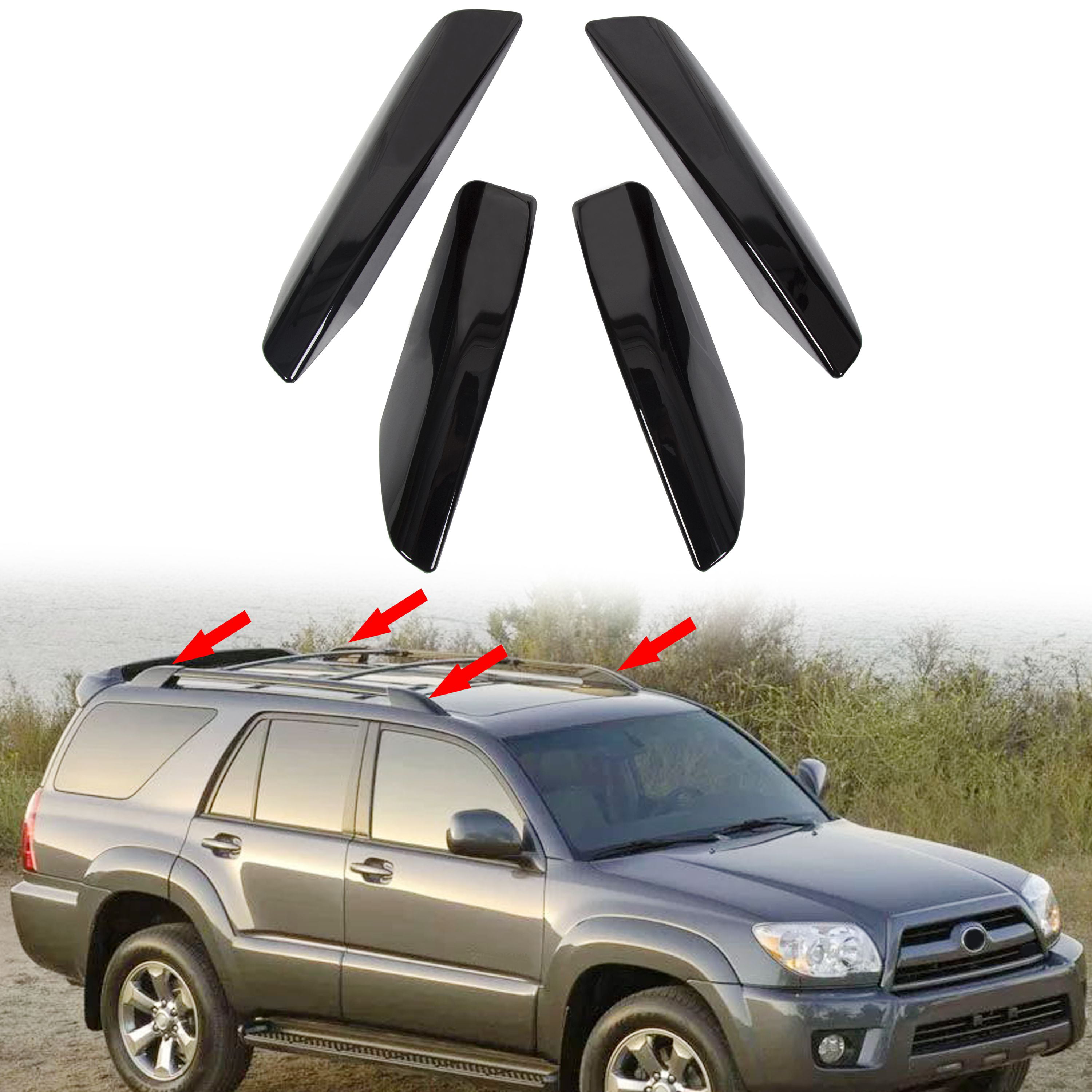 4*Black Roof Luggage Rack Bar End Cover Shell For Toyota 4Runner 2010-2019 ABS