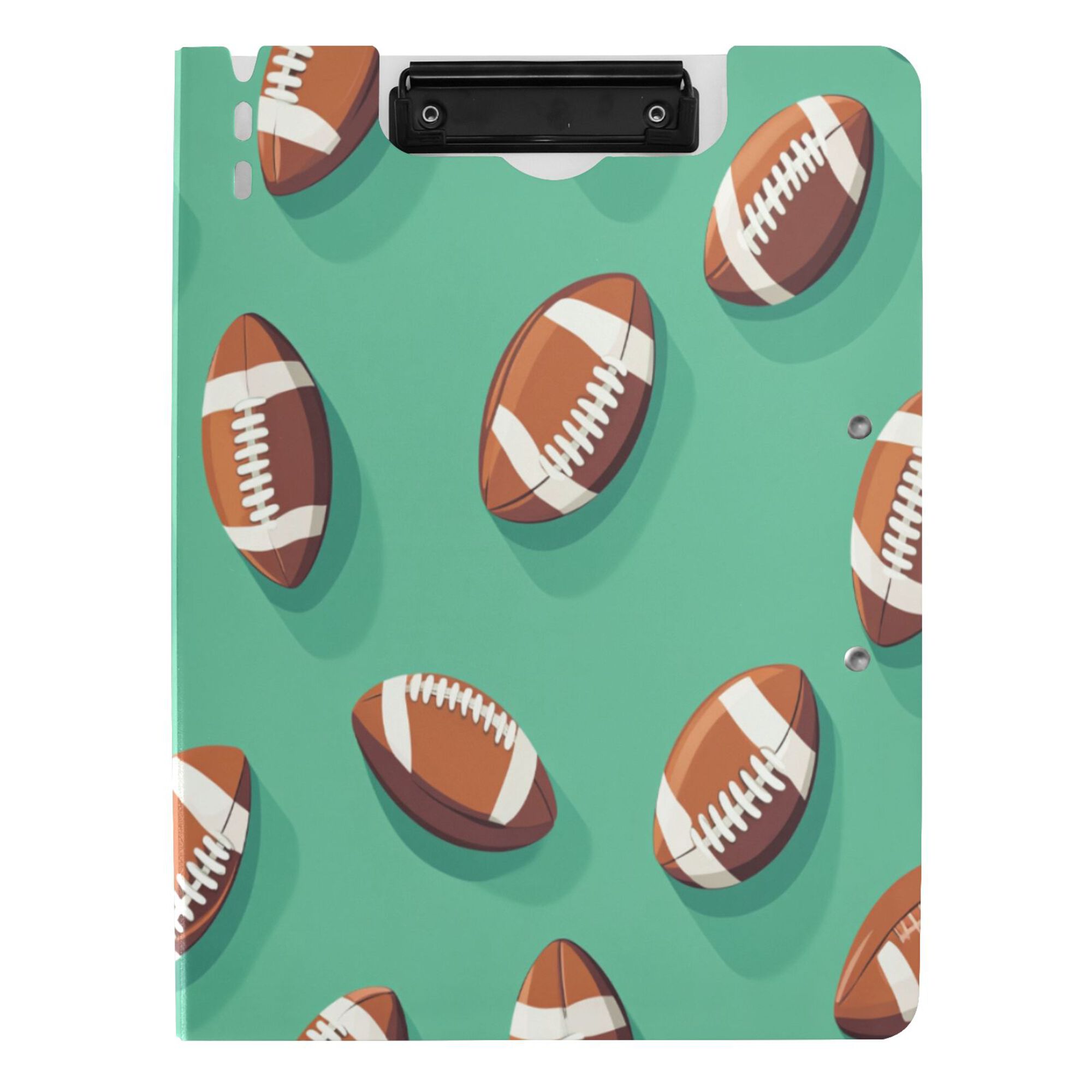 FORMRS A4 Clipboard Folder with Pen Holder Horizontal Foldable School Office Binder, Green American Footballs
