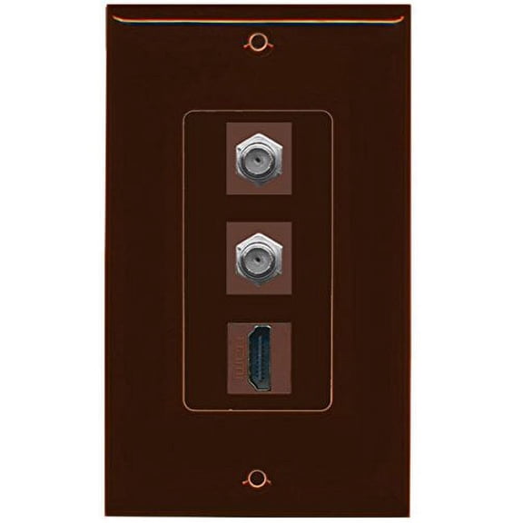 RiteAV - 1 Port HDMI 2 Port Coax Cable TV- F-Type Decorative Wall Plate - Brown