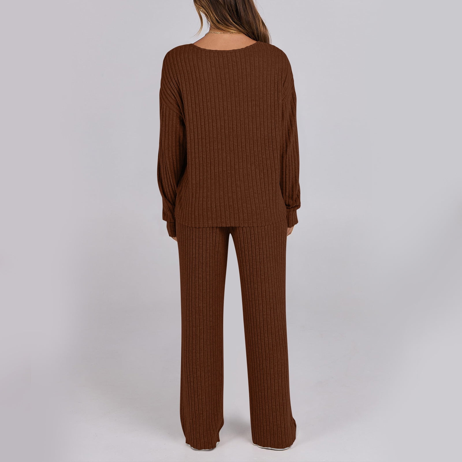 Women's Soft, Comfortable Knit Pajama Set, Brown - image 4