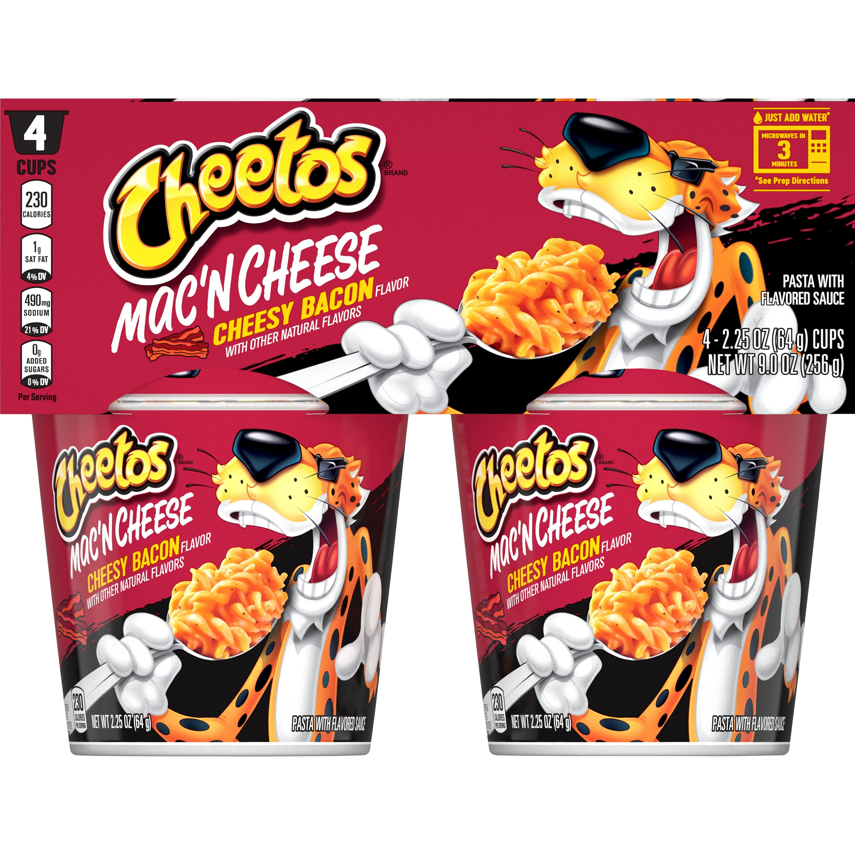 Cheetos Mac' n Cheese Cheesy Bacon Flavor, 2.25 oz, 4 Count Cups