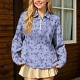 thumbnail image 6 of Falkdiz Sweet Shirts for Girls Long Sleeve Back to School Pullover Winter 1/4 Zipper Casual Collar Girls Tops Travel , Navy , Size: 5-6 Years, 6 of 9