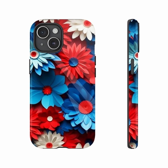 Patriotic Floral Paper Cut iPhone Case Compatible with iPhone 11/12/13/14/15/16 (Pro Max/Plus) Perfect for 4th of July Celebrations and Patriotic Lovers