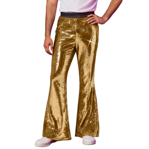 Daznico Festive Sequin Party Flare Pants for Casual Wear Shimmering Trousers for Nightlife and Events,Mardi Gras Clothing,XXL