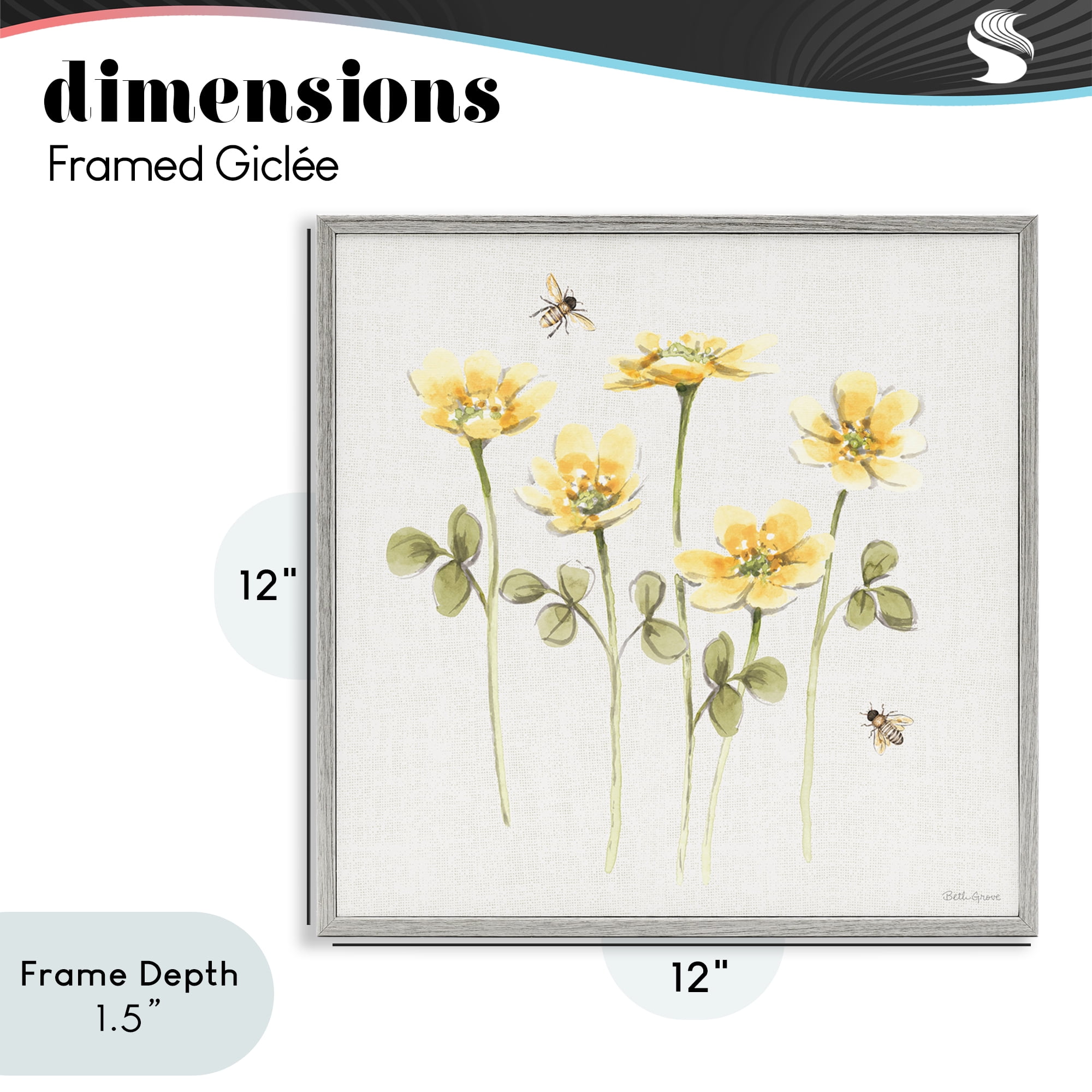 Stupell Industries Sweet Yellow Honey Flowers Gray Framed Giclee Art, design by Beth Grove