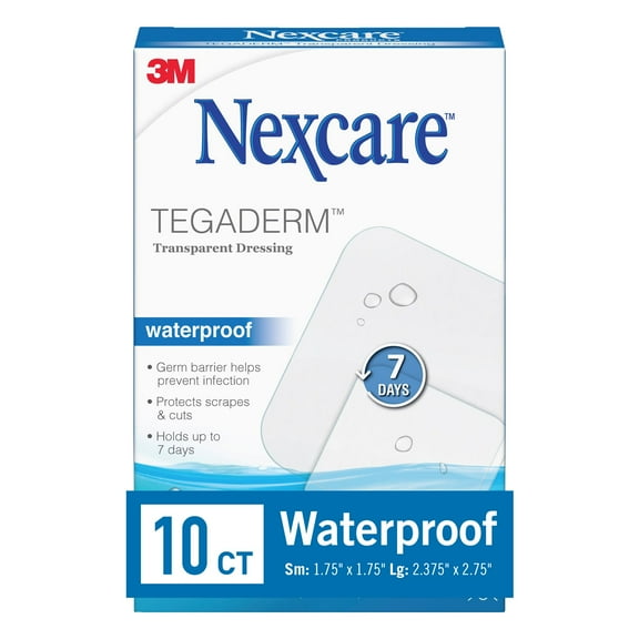Nexcare Tegaderm Waterproof Dressing, Hospital Grade Bandages, Assorted Sizes, 10 Count