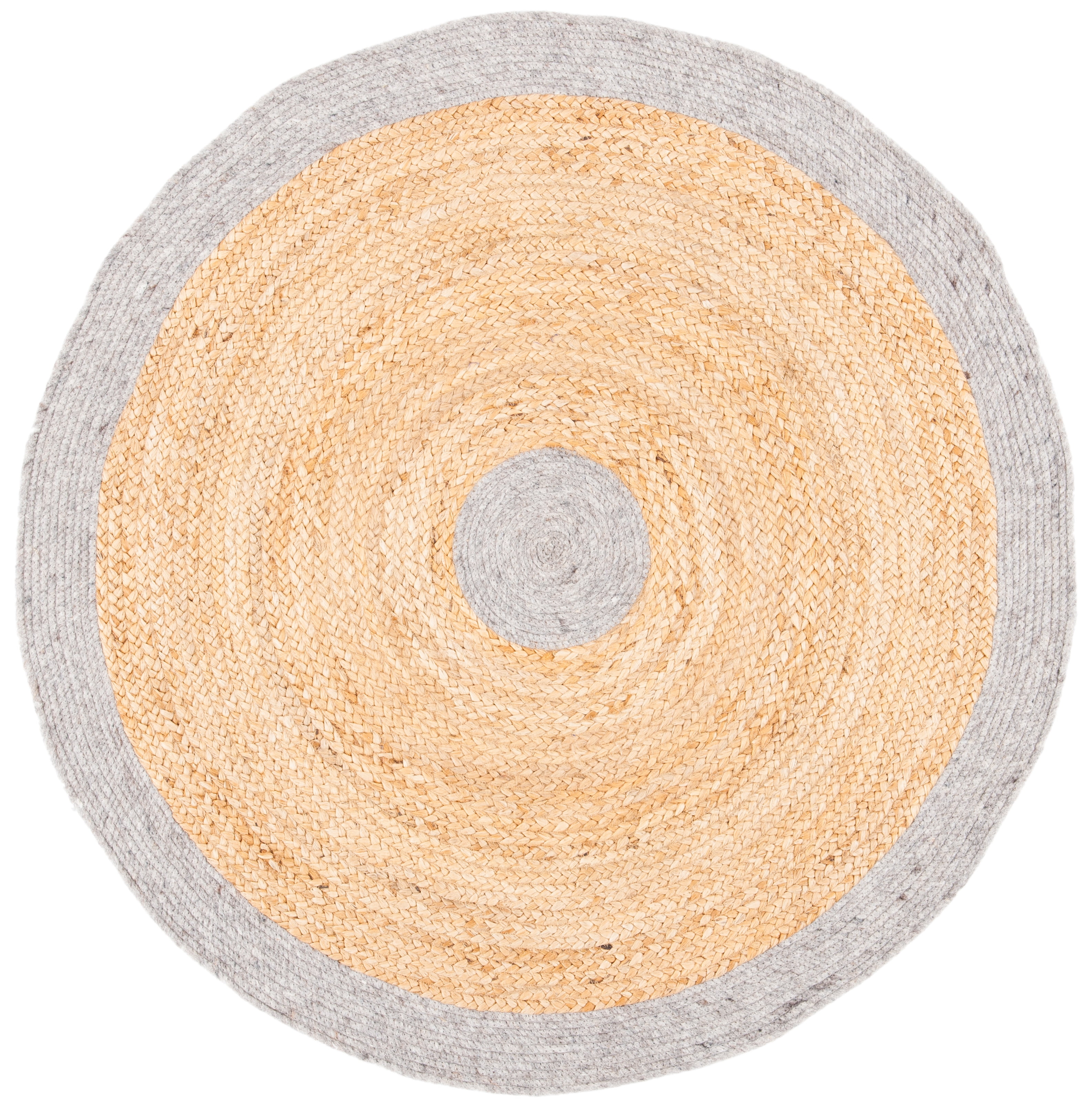 SAFAVIEH Braided Carina Bordered Reversible Area Rug, Silver/Natural, 5' x 5' Round
