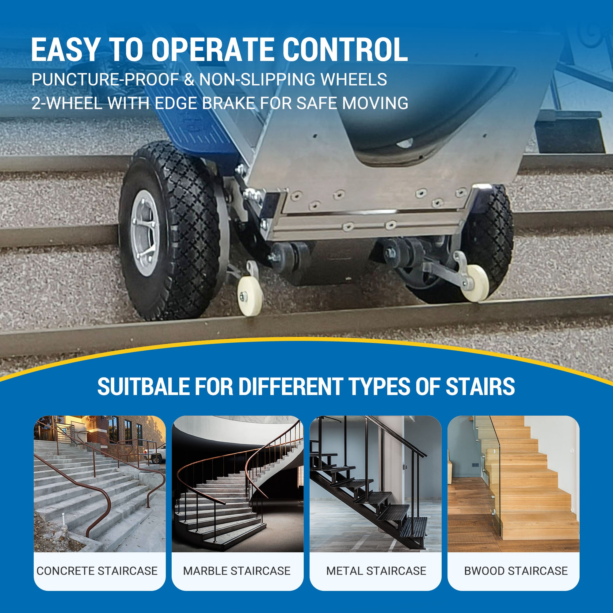 XSTO ZW7250GC 550 LBS Powered Stair Climbing Hand Truck Dolly Cart For Moving, Heavy Duty Stair Climbing Hand Truck with Foldable Handle and Brake System