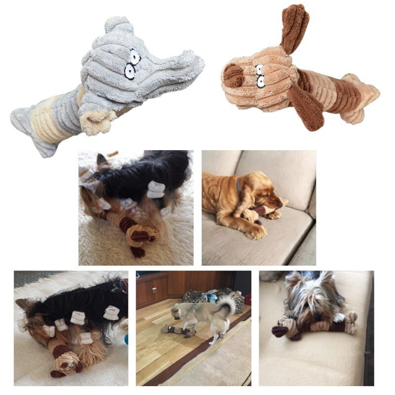 Dog Squeaky Toys Puppy Flat Stuffingless Animals Dog Plush Chew Toys with Tug Rope Knots for Small Medium Dogs Set of 2 UOLIWO Crinkle Dog Toy No Stuffing