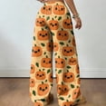thumbnail image 3 of Wide Leg Pants for Women Halloween Pumpkin Star Print High Waist Drawstring with Side Pockets Loose Fit Lounge Pajama Pants for Relaxed Days Saffron 2XL, 3 of 3