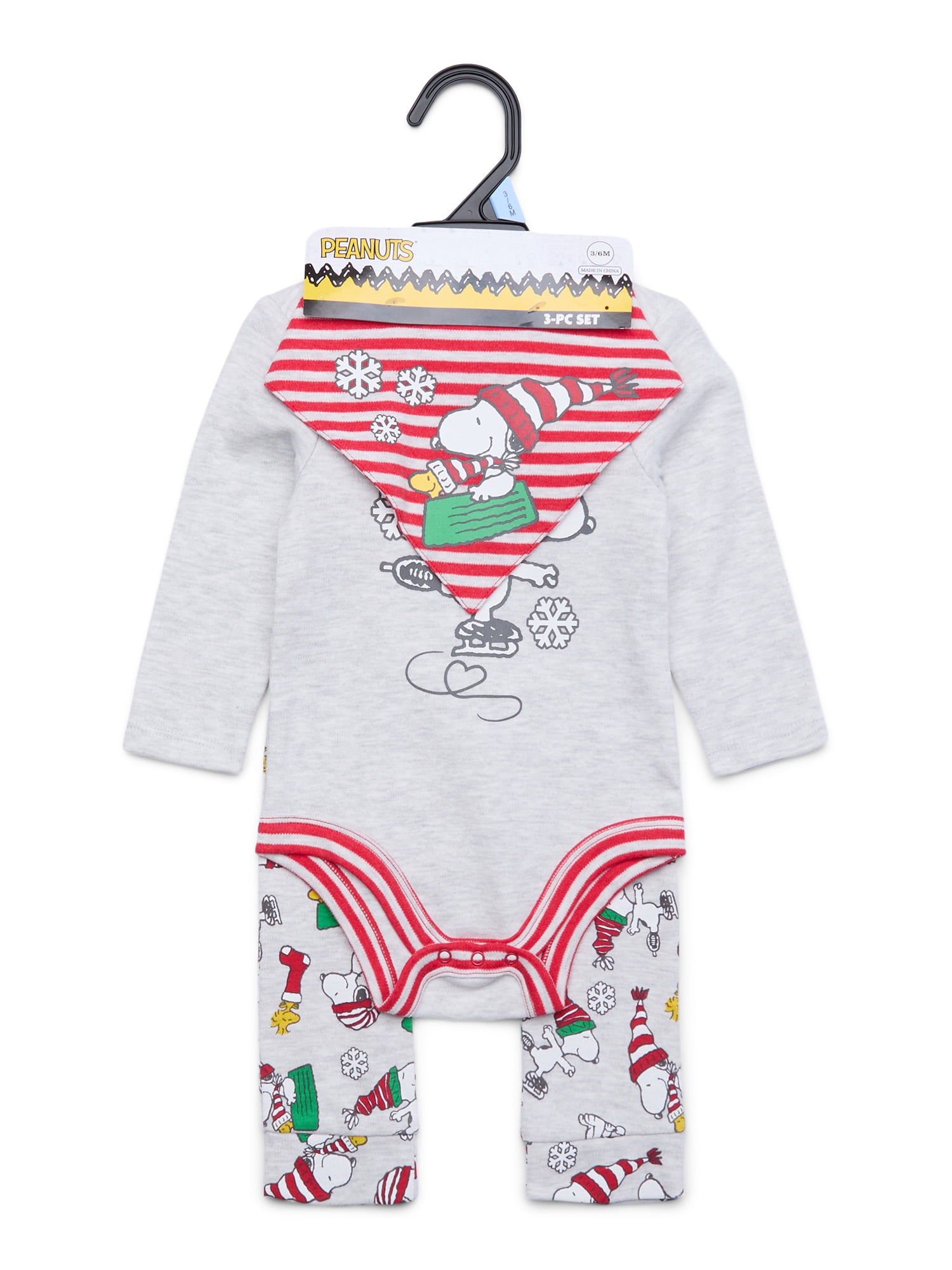 Character Infant Baby Holiday Take Me Home, Bib, Long-Sleeve Bodysuit, and Pants Outfit Set, 3-Piece Sizes Newborn-12 Months