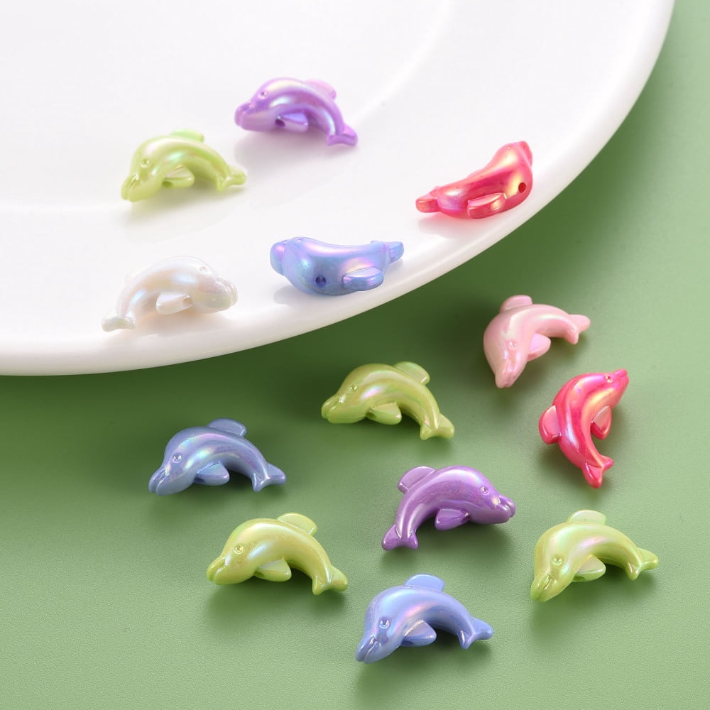 500g Opaque Acrylic Beads Dyed AB Color Dolphin Mixed Color 12x20x8mm Hole: 1.4mm 620pcs/500g