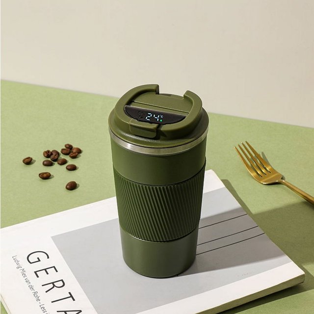 Taza de café con medición de temperatura inteligente, termo de acero inoxidable 304, taza de agua al vacío portátil para automóvil, taza para mujer