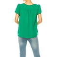thumbnail image 3 of Women's Solid Overlapping Short Sleeve Top with Front Keyhole and Ruffle Accent, 3 of 5