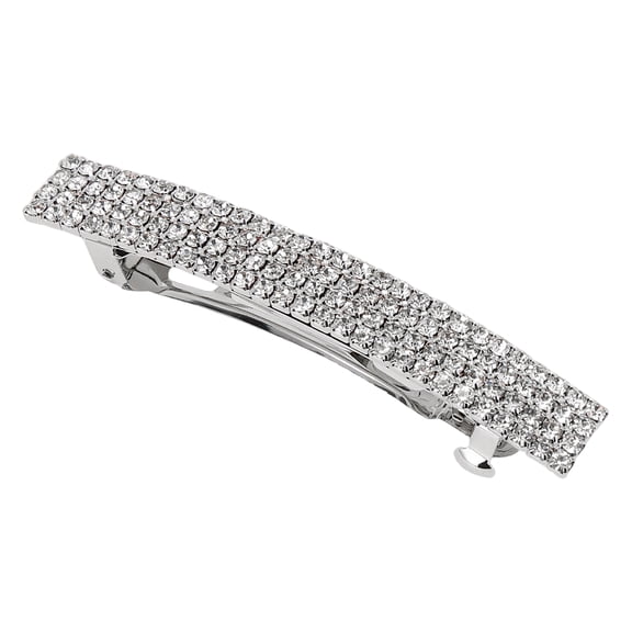 Unique Bargains 1 Pc Hair Barrettes Grace Crystal Spring Clip Hairpin 4-Row Barrette Clip Silver Tone