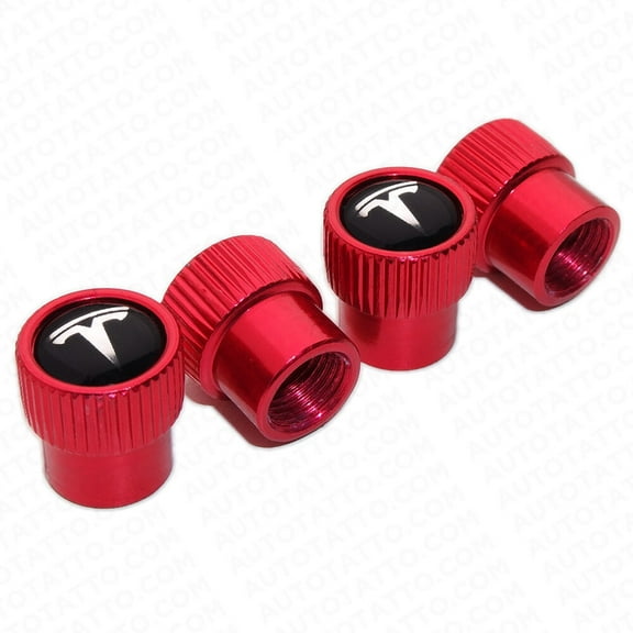 4pcs Universal Fit Tesla Car Wheels Tire Air Valve Caps Stem Dust Cover Red