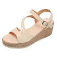 thumbnail image 2 of Dakaela Womens Espadrille Wedge Sandals Ankle Strap Platform Summer Dress Shoes Comfortable Casual Walking Slip on Sandal Size 6,Beige, 2 of 9