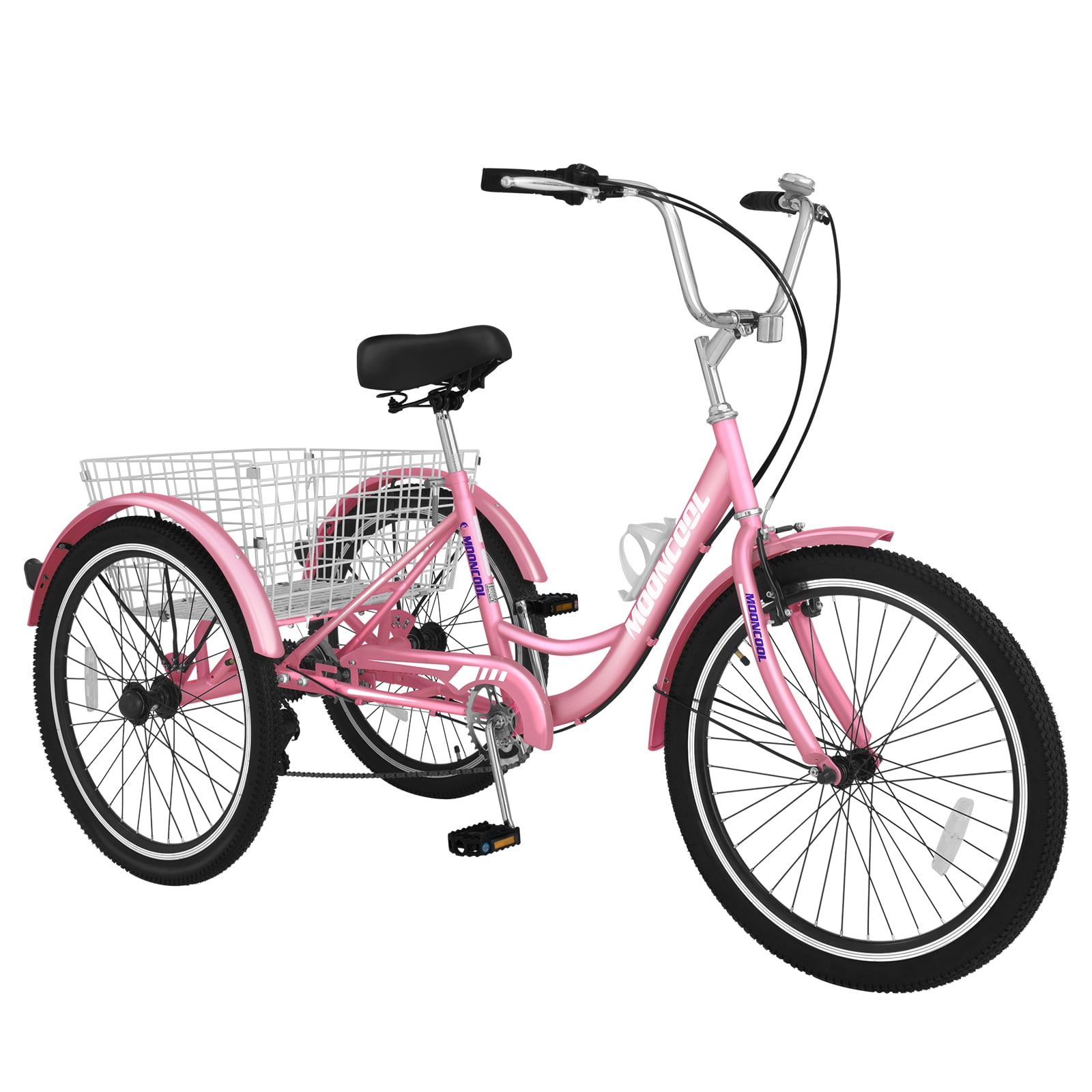 Seniors Women MOPHOTO Adult Tricycles 7 Speed 24/26 Inch Three Wheel Bike Cruiser Trike with Low-Step Through Frame/Large Basket/Backrest Saddle for Men 