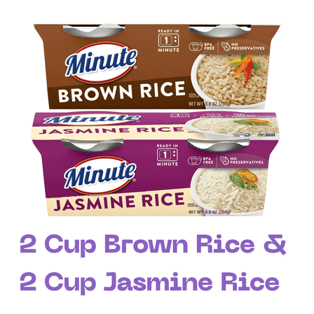 Minute Ready-to-Serve Microwave Rice Cups, Brown Rice & Jasmine Rice, Variety Pack, 4.4 oz, 2 Count Each, 4 Total Cups