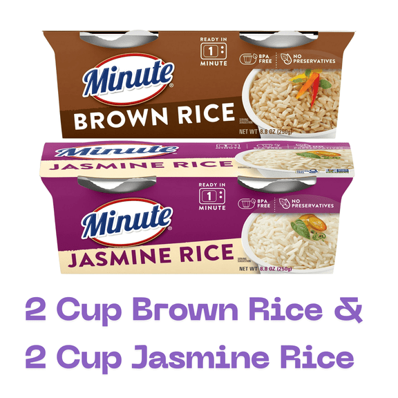 Minute Ready-to-Serve Microwave Rice Cups, Brown Rice & Jasmine Rice, Variety Pack, 4.4 oz, 2 Count Each, 4 Total Cups