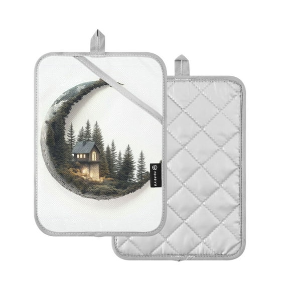 Yayeee Pot Holders Kitchen Heat Resistant with Pocket 7"x9.8" Cotton Oven Cooking Hot Pads, Moon House