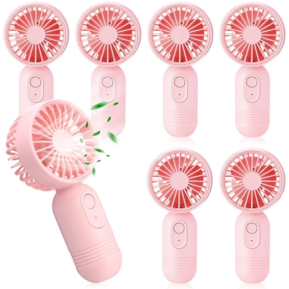 Mini ventilador portátil Rossesay recargable, paquete de 6 unidades, color rosa