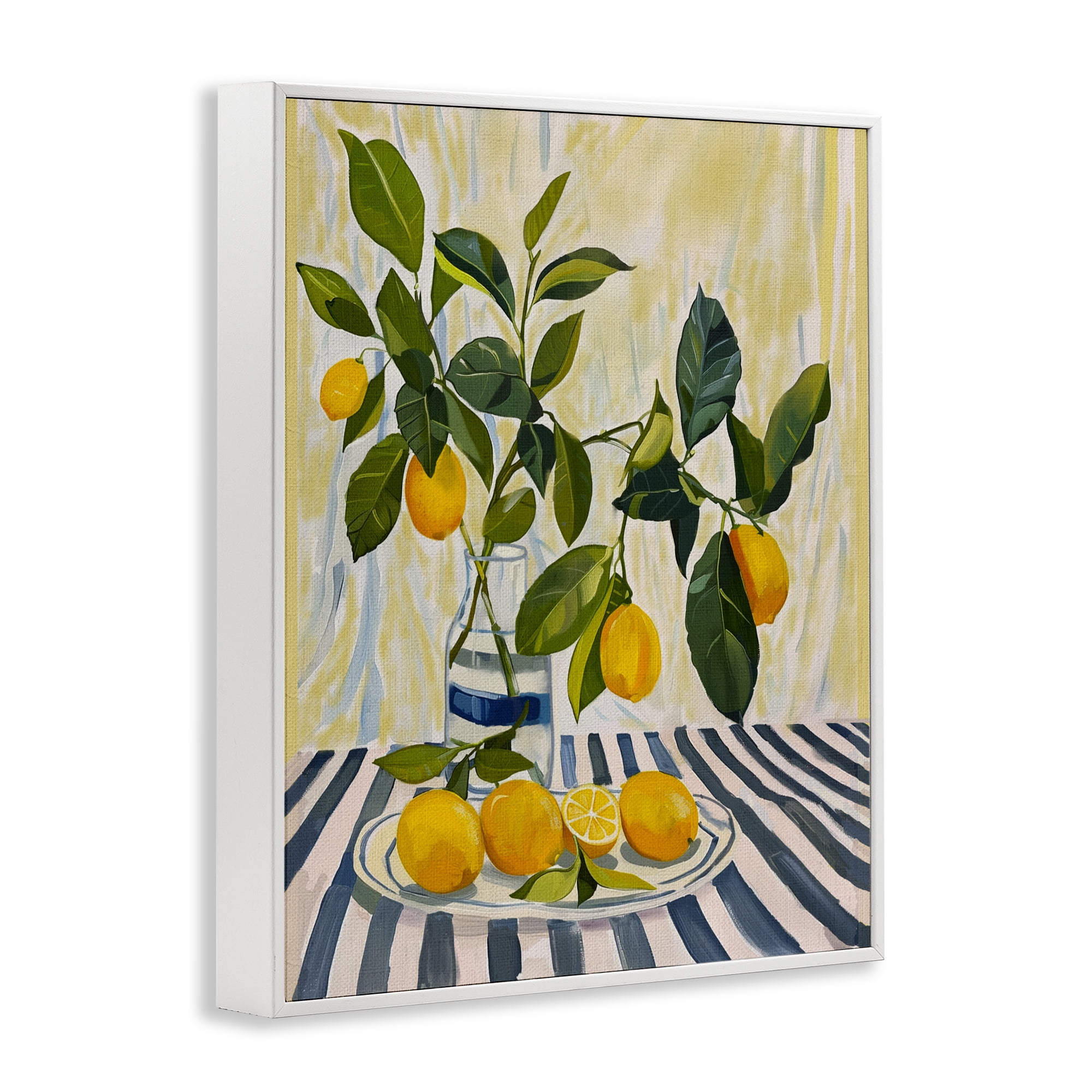 Stupell Industries Lemons on Striped Tablecloth White Framed Giclee Art, design by Yen