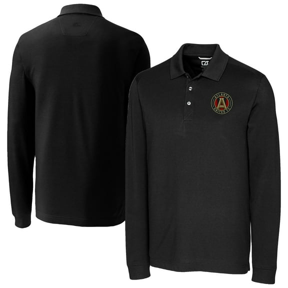 Men's-Cutter & Buck  Black Atlanta United FC Advantage Eco Tri-Blend Pique Long Sleeve Polo