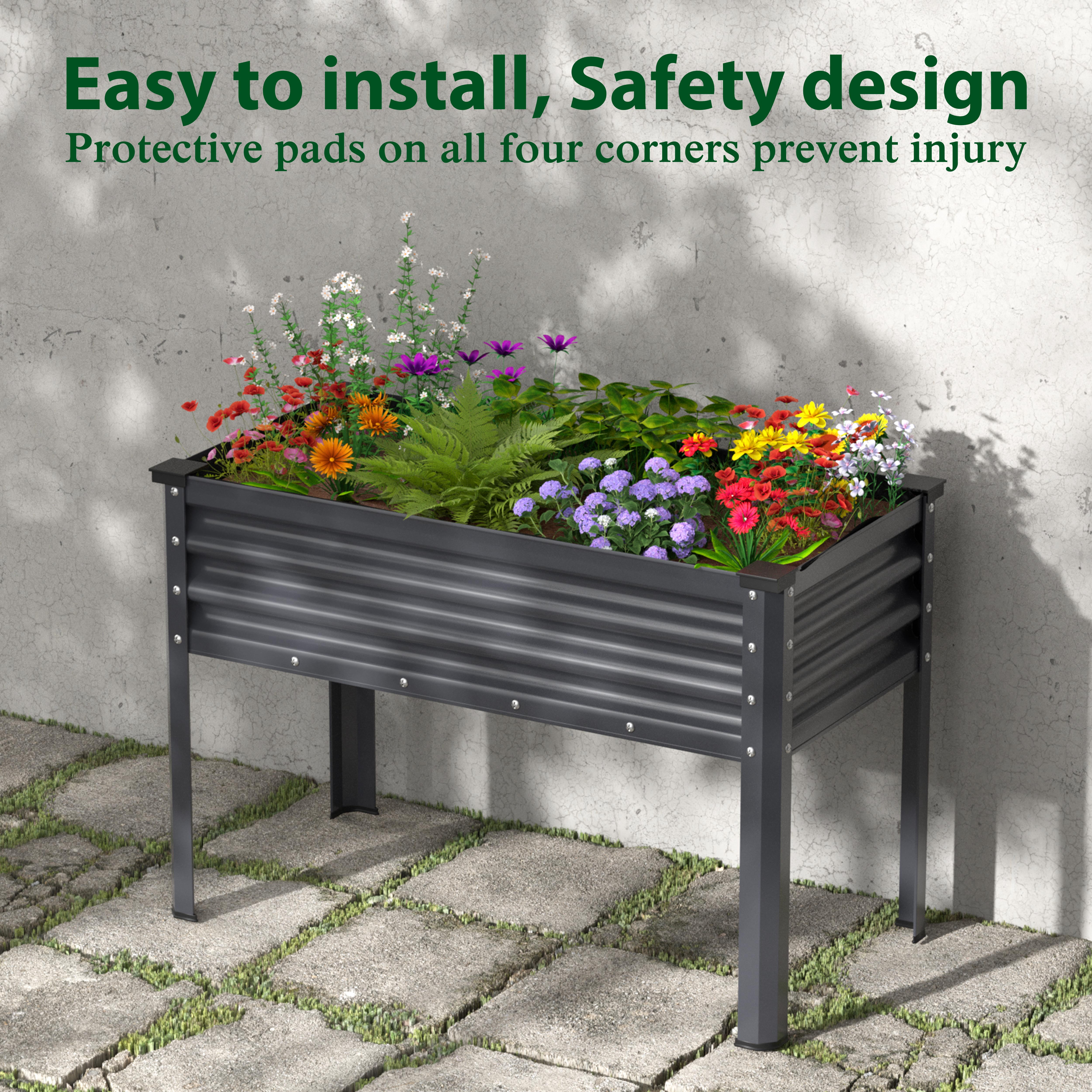 VEIKOUS 48"L×23"W×32"H Galvanized Steel Raised Garden Bed W/Drainage, Liner & Corner Protectors , Gray