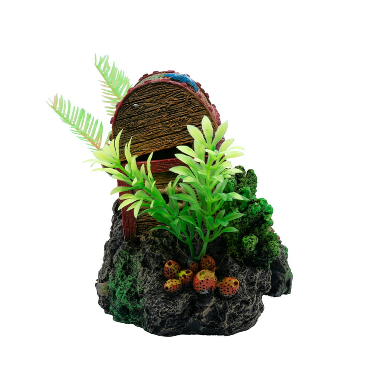 GloFish Treasure Chest Ornament, Extra-Large Detailed Aquarium Décor,  Changes Color Under Blue and Black LEDs 