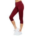 thumbnail image 4 of Juniors Active Stretch Capri Length Yoga Workout Leggings with Wide Wastband (Burgundy, L), 4 of 5