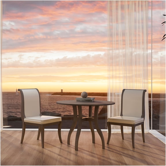 JERFIT 4-Person Round Dining Table Set with 2 Chairs, Traditional Solid Wood Kitchen Table with Inlaid Top and Curved Legs, Gray and White