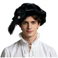 thumbnail image 4 of OJSFQUFP Men's Feather Hat Retro Flat Top Beret Medieval Costume Headdress, 4 of 4
