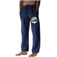 thumbnail image 3 of QATAINLAV Men's Cotton Linen Wide Leg Pants Casual Drawstring Waist Beach Pants Fashion Palm Trees Print Trousers Loose Fit Lounge Pant with Pockets Back to School Sales Blue M, 3 of 5
