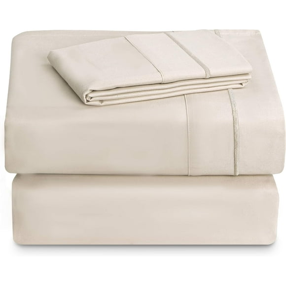 ERDS-Casual Living Twin Sheets Set 3 Piece Cooling Sheets with 1 Pillowcase Soft Microfiber Hypoallergenic Washable Bed Set Deep Pocket Lightweight Bedding Elasticized for Dorm or Bunk Bed, Twin, Bei