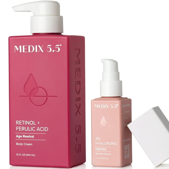 Medix 5.5 Anti Aging Retinol Body Treatment Cream with 3% Hyaluronic Acid Booster Serum Set