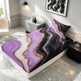 thumbnail image 5 of Manfei Aesthetic Marble Twin Sheets, Marbling Metallic Bedding, Purple, Black and Gold, Black Reversible 3pcs1 Flat Sheet + 1 Fitted Sheet + 1 Pillowcase, 5 of 6