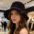 thumbnail image 4 of Fewfanhot Women Wide Floppy Brim Sun Hat, UPF Windproof Chin Strap Bucket Hat with Braided Bow Decor for Summer Beach Travel, 4 of 7