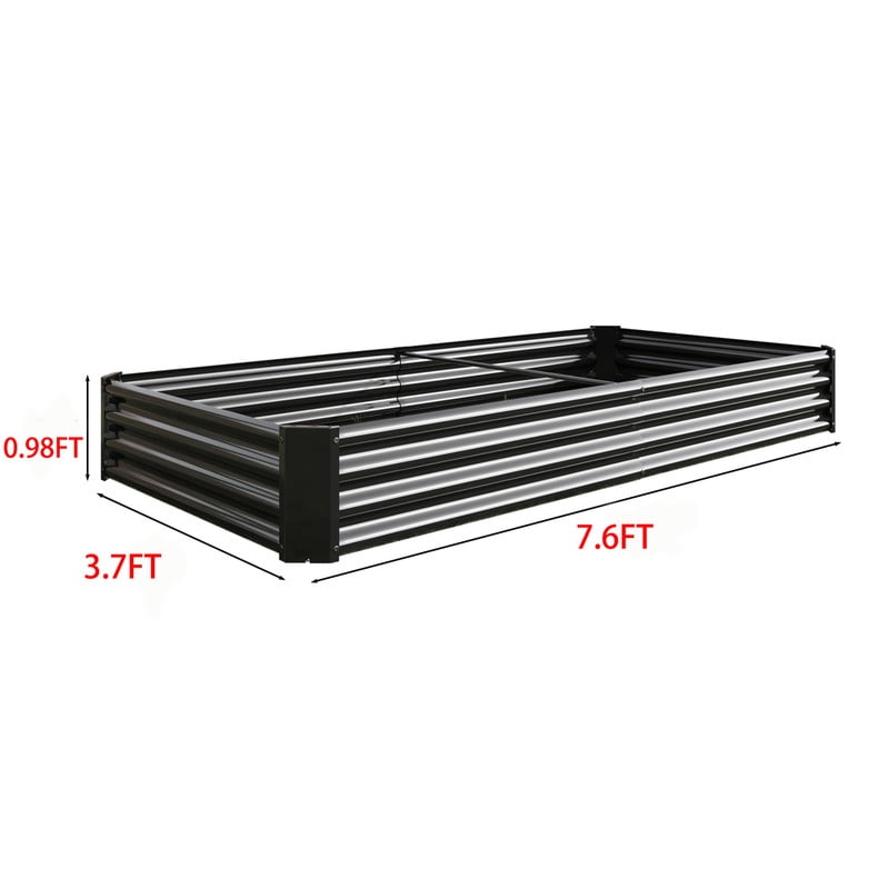 7.6x3.7x0.98ft Galvanized Raised Garden Bed,Outdoor Planter Box Metal Patio Kit Planting Bed for Vegetables Flowers Herb, 1PC