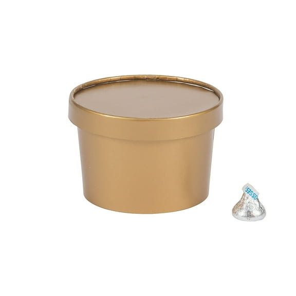 Gold Round Favor Box W/Lid - Party Supplies - 12 Pieces